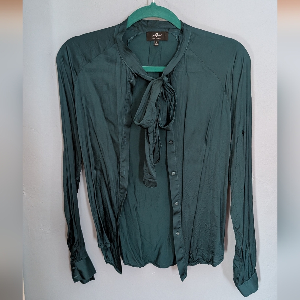 7 For All Mankind Dark Green Button Down Shirt READ Visible Mending